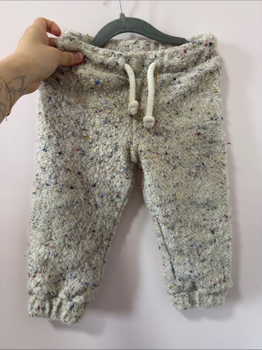 Neutral Speckled Knit Kids Joggers with Drawstring